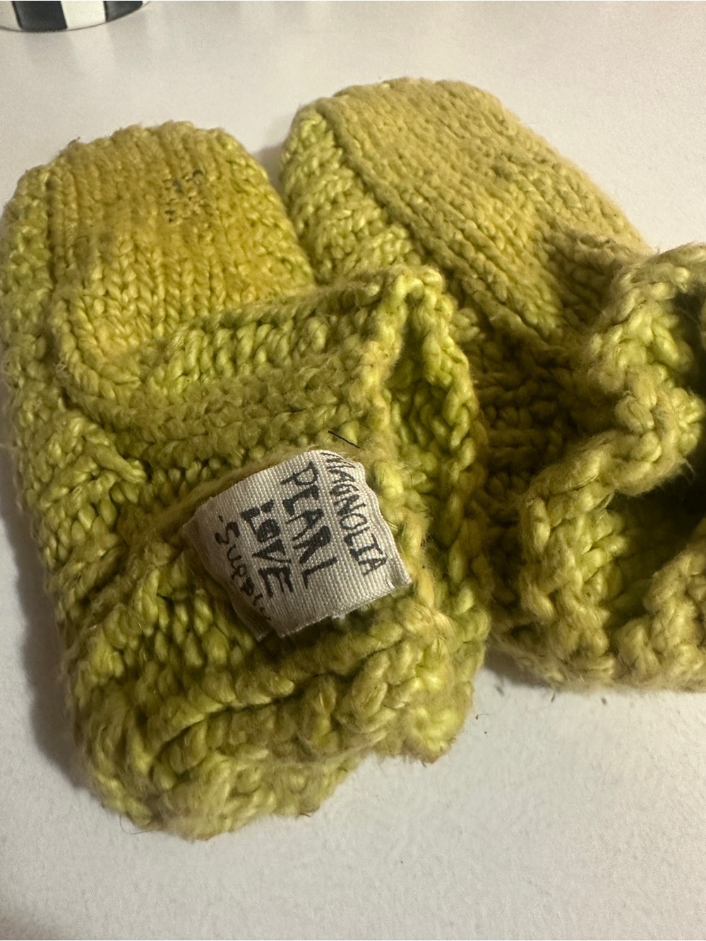 Hand knit Magnolia Pearl slippers Chartreuse - Cozy Soft Knit